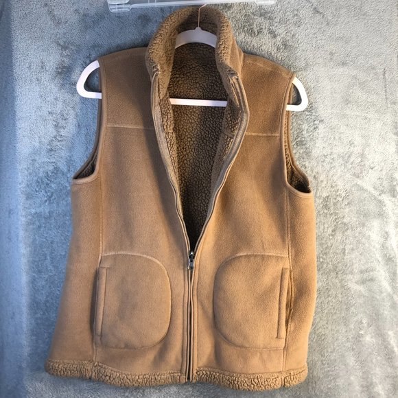 Mountain Lake Women's Small Reversible Vest Beige Sherpa Pockets Sleeveless - Picture 3 of 8